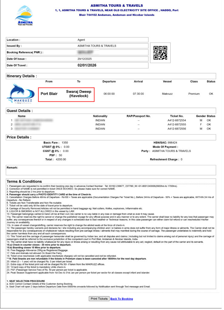 Makruzz Port Blair to Havelock Ticket